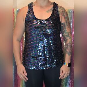 Forever 21 iridescent peacock sequin tank medium